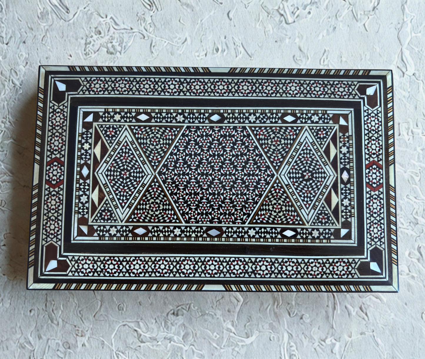 Vintage 1970 Handmade Damascene Mosaic Jewelry Box