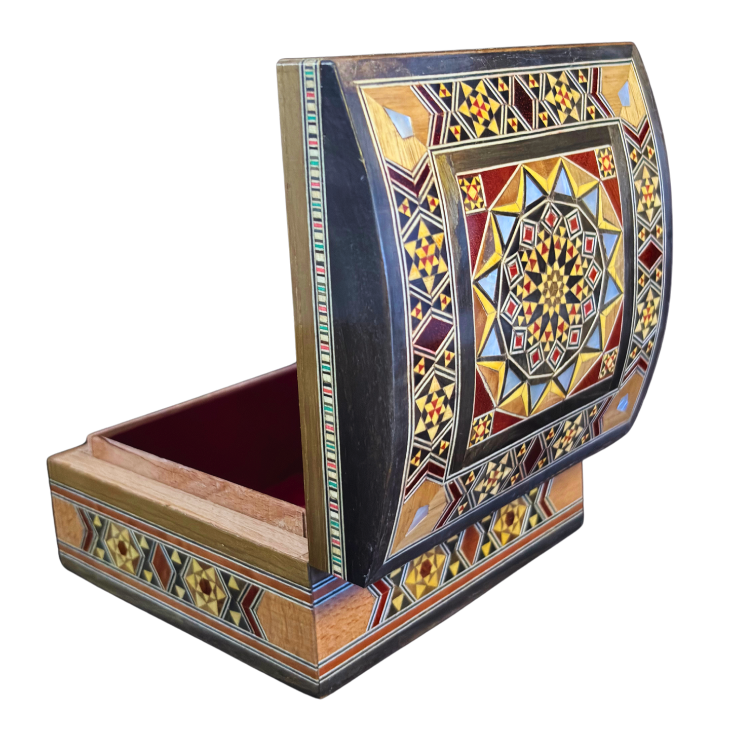 Handgefertigte Mosaik-Schatulle aus Damaskus – Perlmutt & Samt