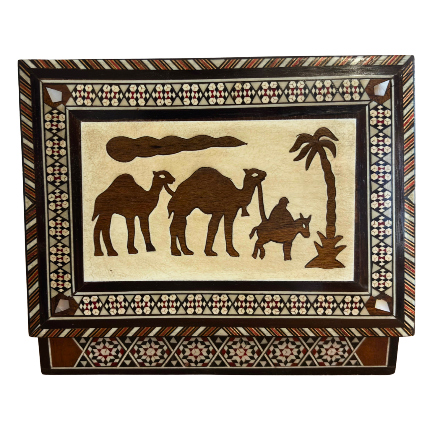 Medium 1970 Vintage Camel Damascene Mosaic Box