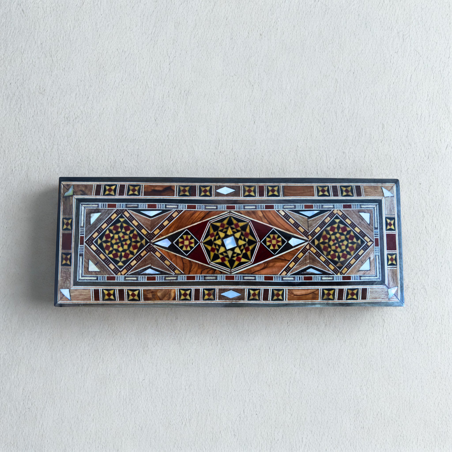 Damascene Mosaic Pen, Jewelry & Rosary Box – Handcrafted Pearl Art