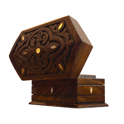Ręcznie Rzeźbione Pudełko z Buku – Masa Perłowa i Aksamit, Ponadczasowy Wschodni Styl