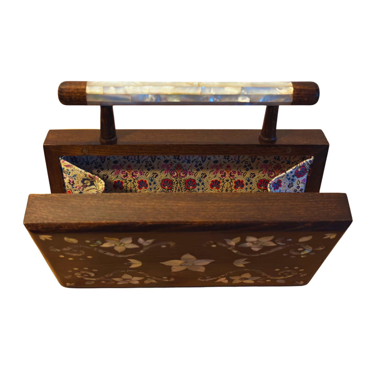 Sham – Luxury Damascene Clutch with Floral Mother of Pearl & Brocade Interior