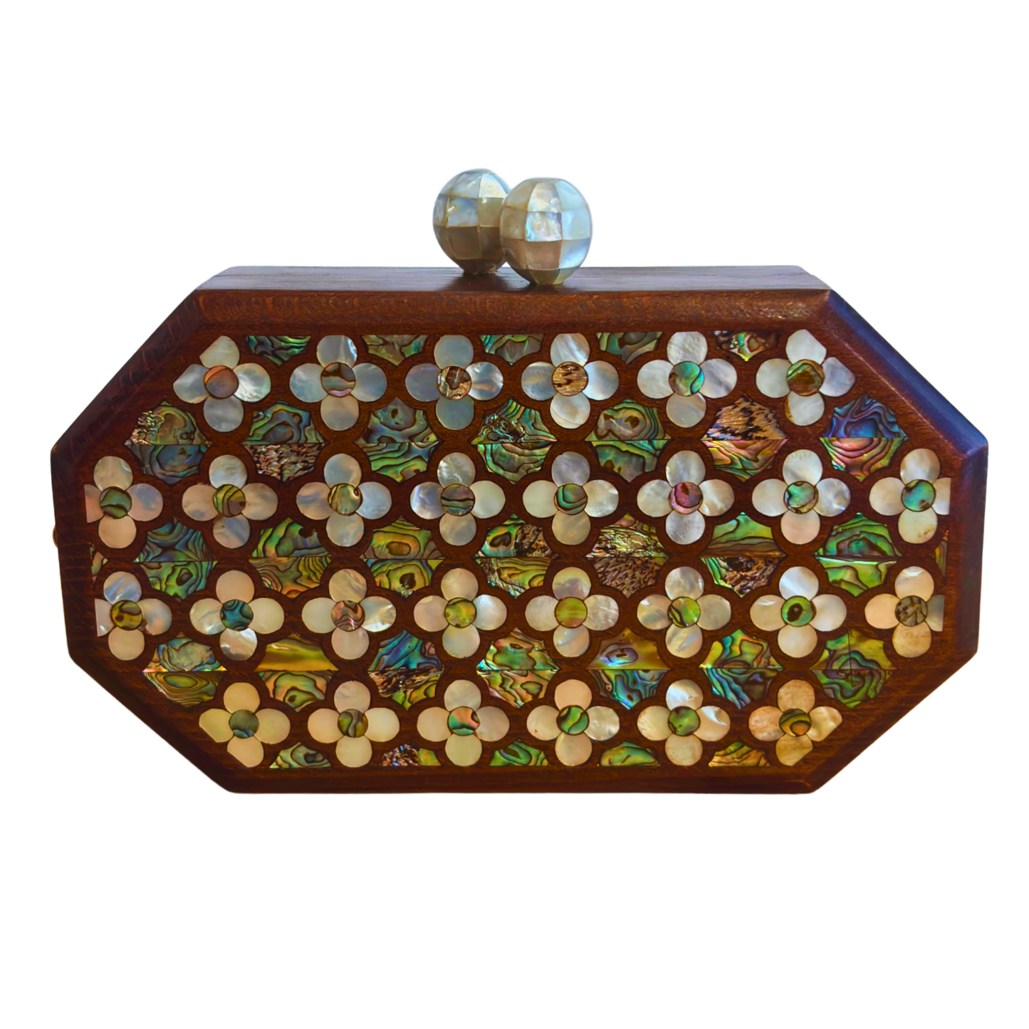 Jouri – Lüks Şam El Çantası, Gül Motifli Sedef İşleme & İnci Tesbih Zinciri