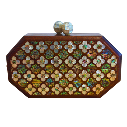 Jouri – Lüks Şam El Çantası, Gül Motifli Sedef İşleme & İnci Tesbih Zinciri