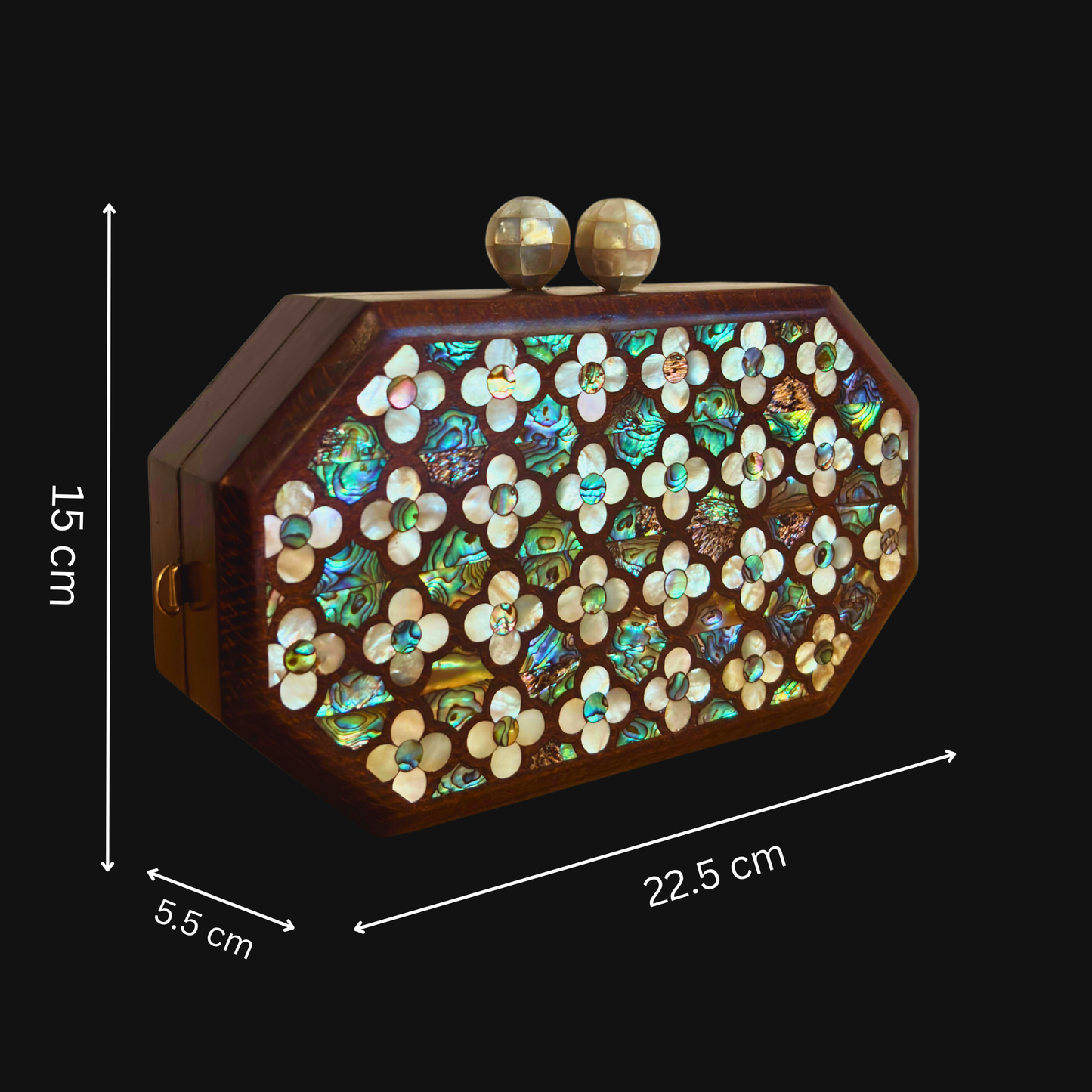 Jouri – Lüks Şam El Çantası, Gül Motifli Sedef İşleme & İnci Tesbih Zinciri
