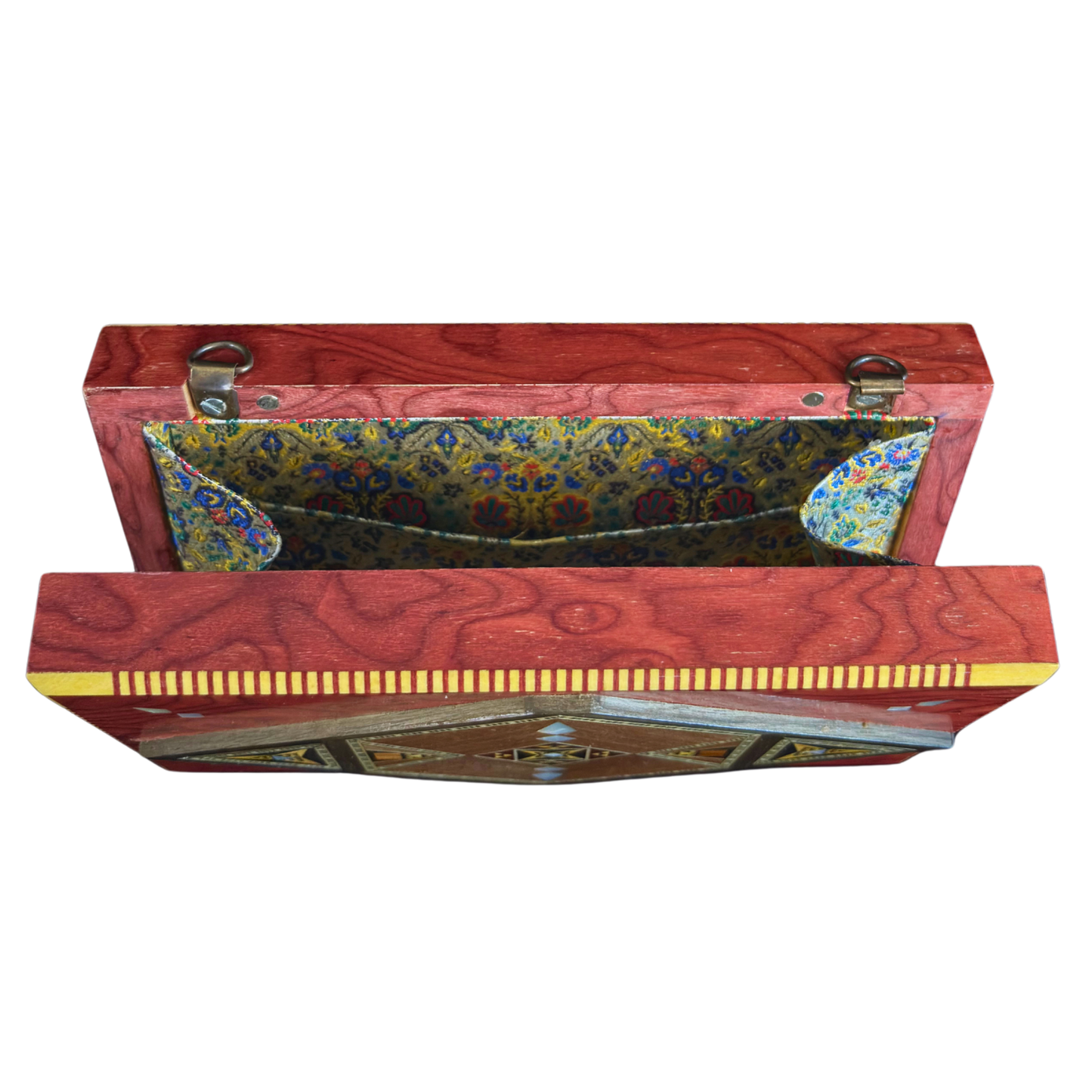 Luxe Damascene Mozaïek Clutch met Parelmoer &amp; Brokaatvoering