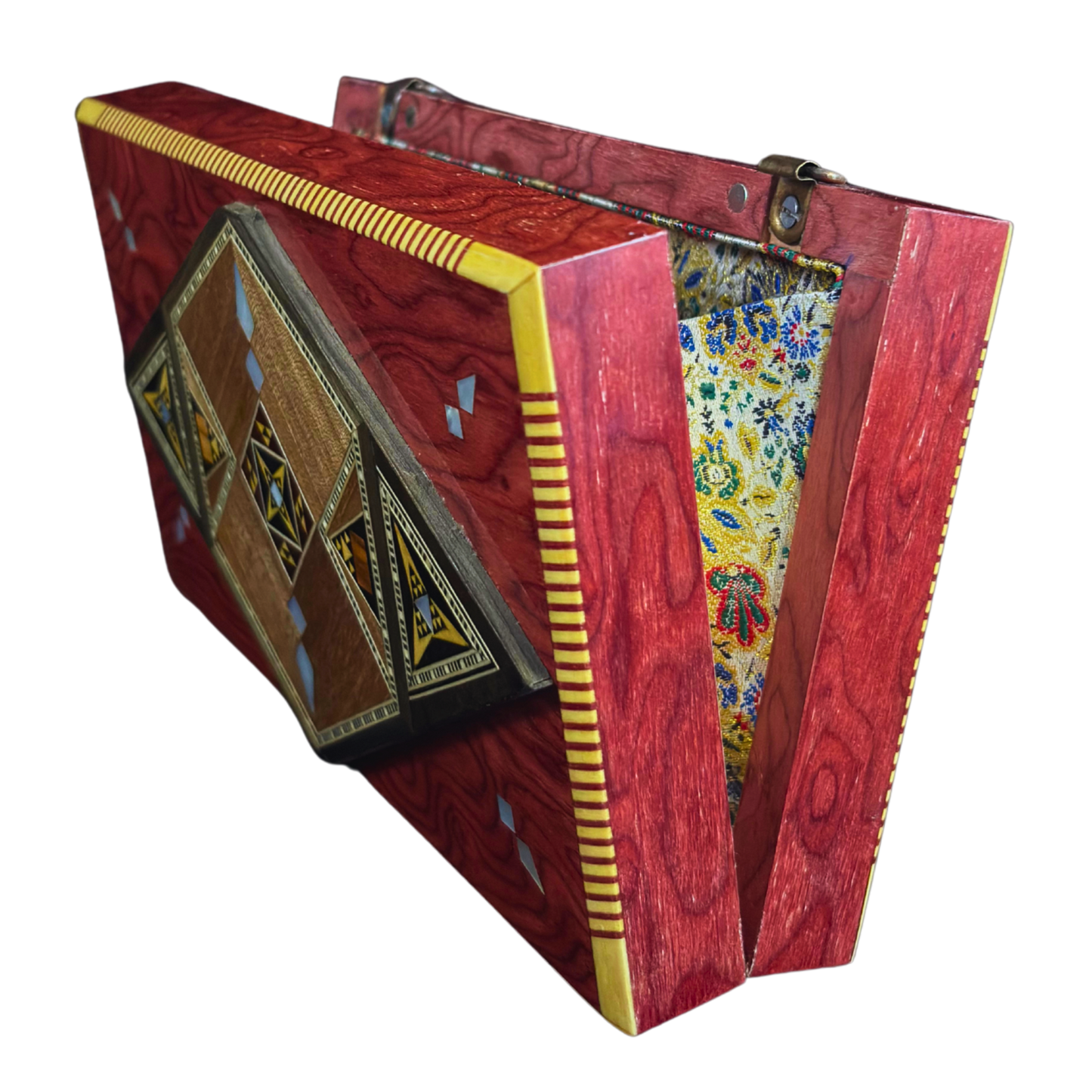 Luxe Damascene Mozaïek Clutch met Parelmoer &amp; Brokaatvoering