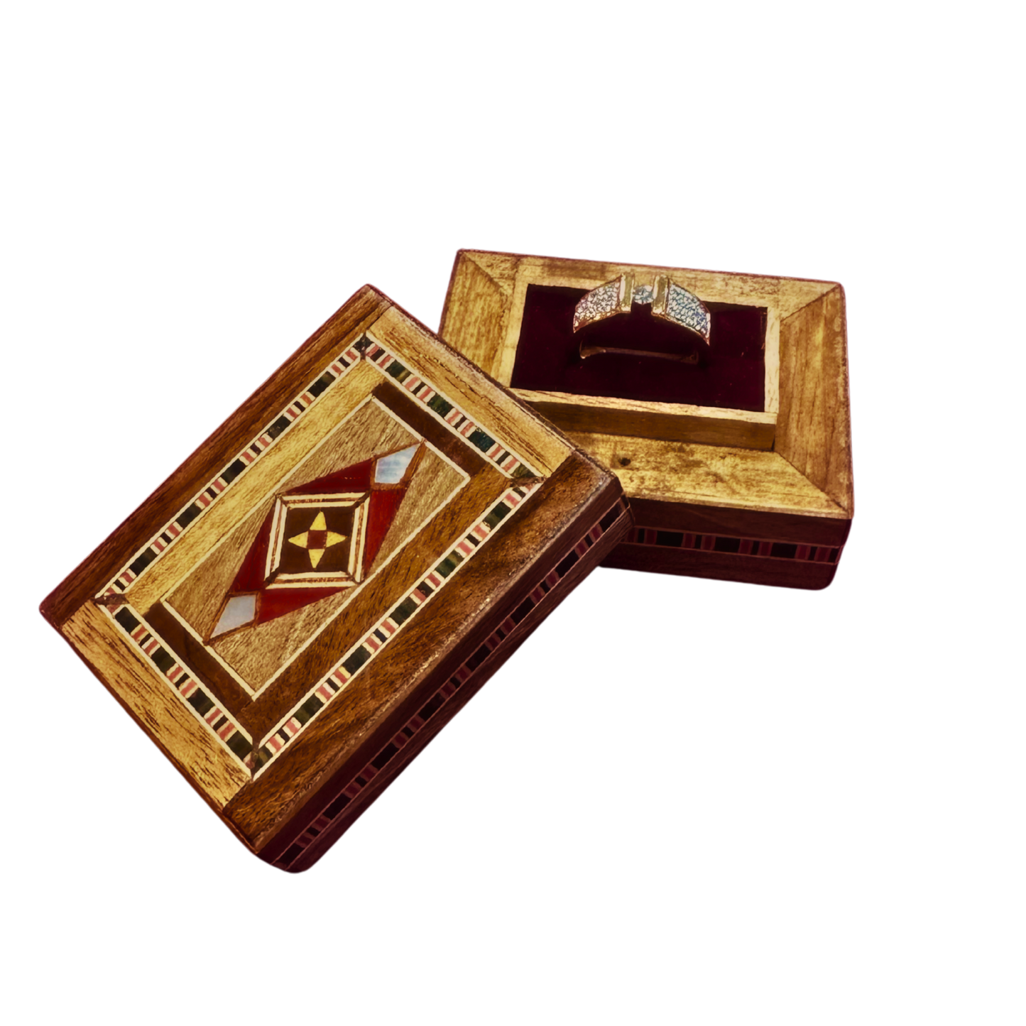 Handcrafted Mosaic Ring Box – Traditional Damascus Art & Velvet Interior