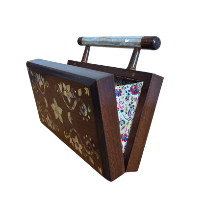O Jardim de Noor – Bolsa Damasquina de Nogueira com Madrepérola Floral