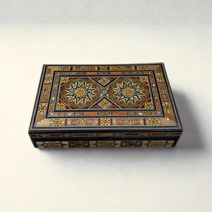 Handgefertigte Mosaik-Schatulle aus Damaskus – Holzkunst & Samt