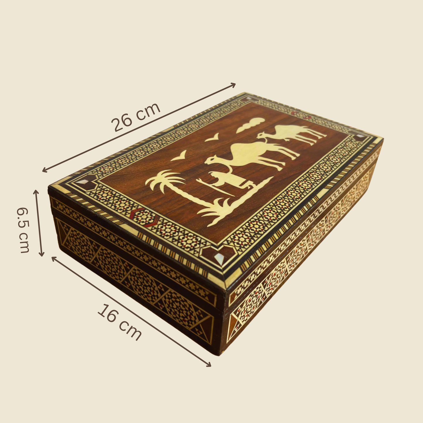 Caja de Camello Damasquina 1970 – Arte Oriental Hecho a Mano