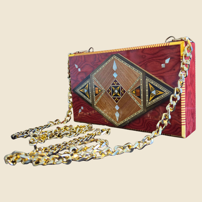 Luxe Damascene Mozaïek Clutch met Parelmoer &amp; Brokaatvoering