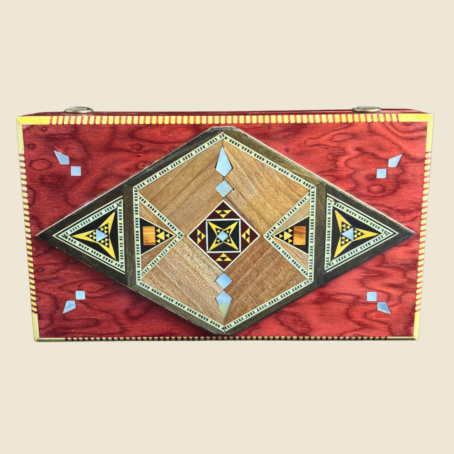 Luxe Damascene Mozaïek Clutch met Parelmoer &amp; Brokaatvoering
