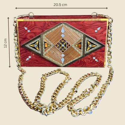 Luxe Damascene Mozaïek Clutch met Parelmoer &amp; Brokaatvoering