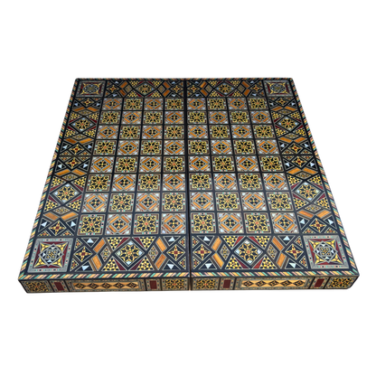 Luxuriöses Schach- & Backgammon-Set aus Damaskus – Mosaikkunst & Perlmutt