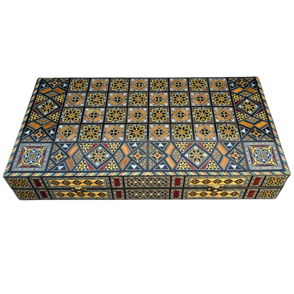 Luxuriöses Schach- & Backgammon-Set aus Damaskus – Mosaikkunst & Perlmutt