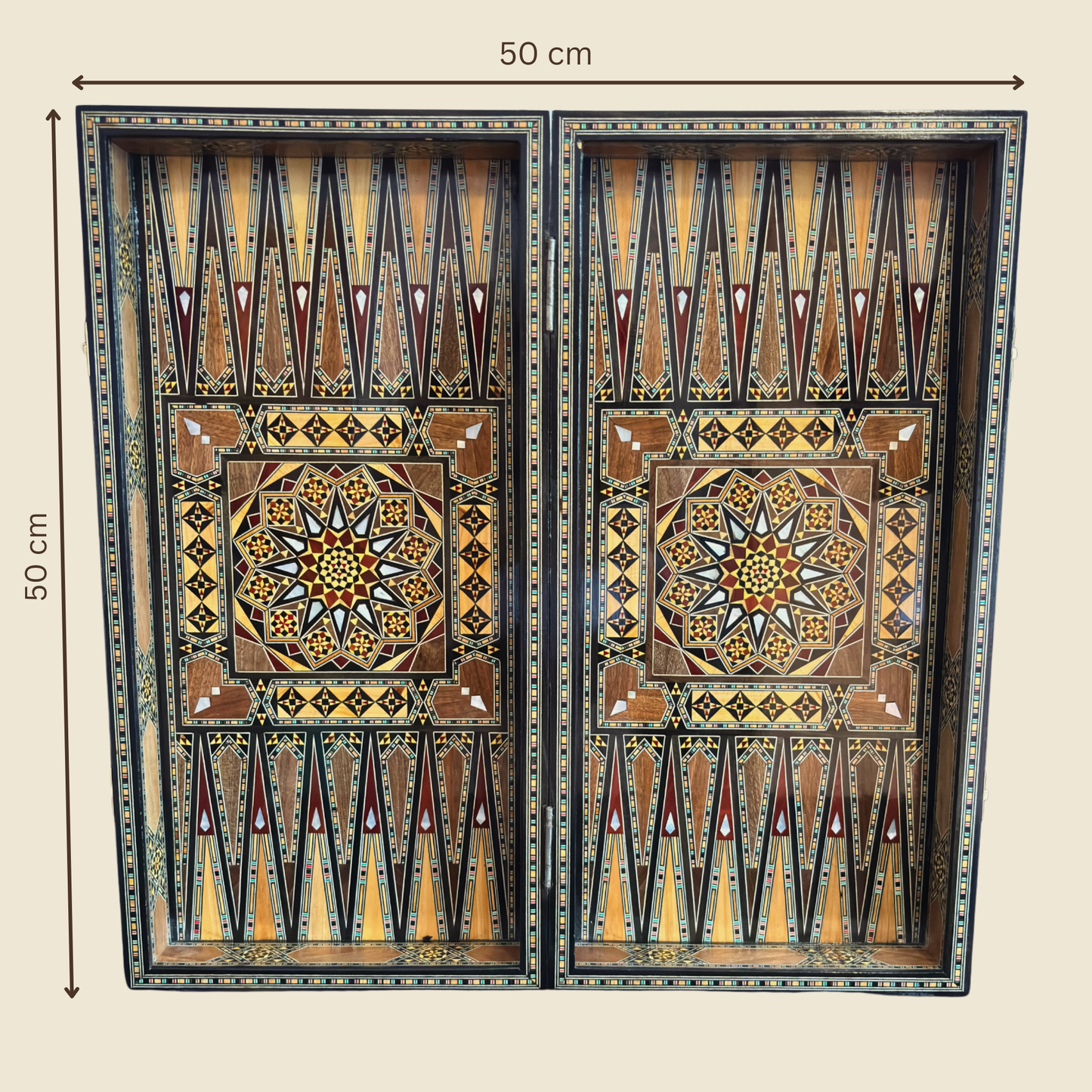 Luxuriöses Schach- & Backgammon-Set aus Damaskus – Mosaikkunst & Perlmutt