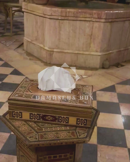 Elegante Porta Fazzoletti Damaschino in Legno – Incastro di Madreperla & Interno in Velluto