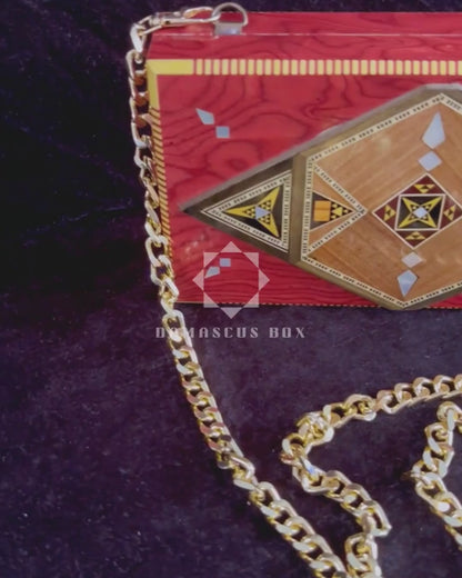 Luxe Damascene Mozaïek Clutch met Parelmoer &amp; Brokaatvoering